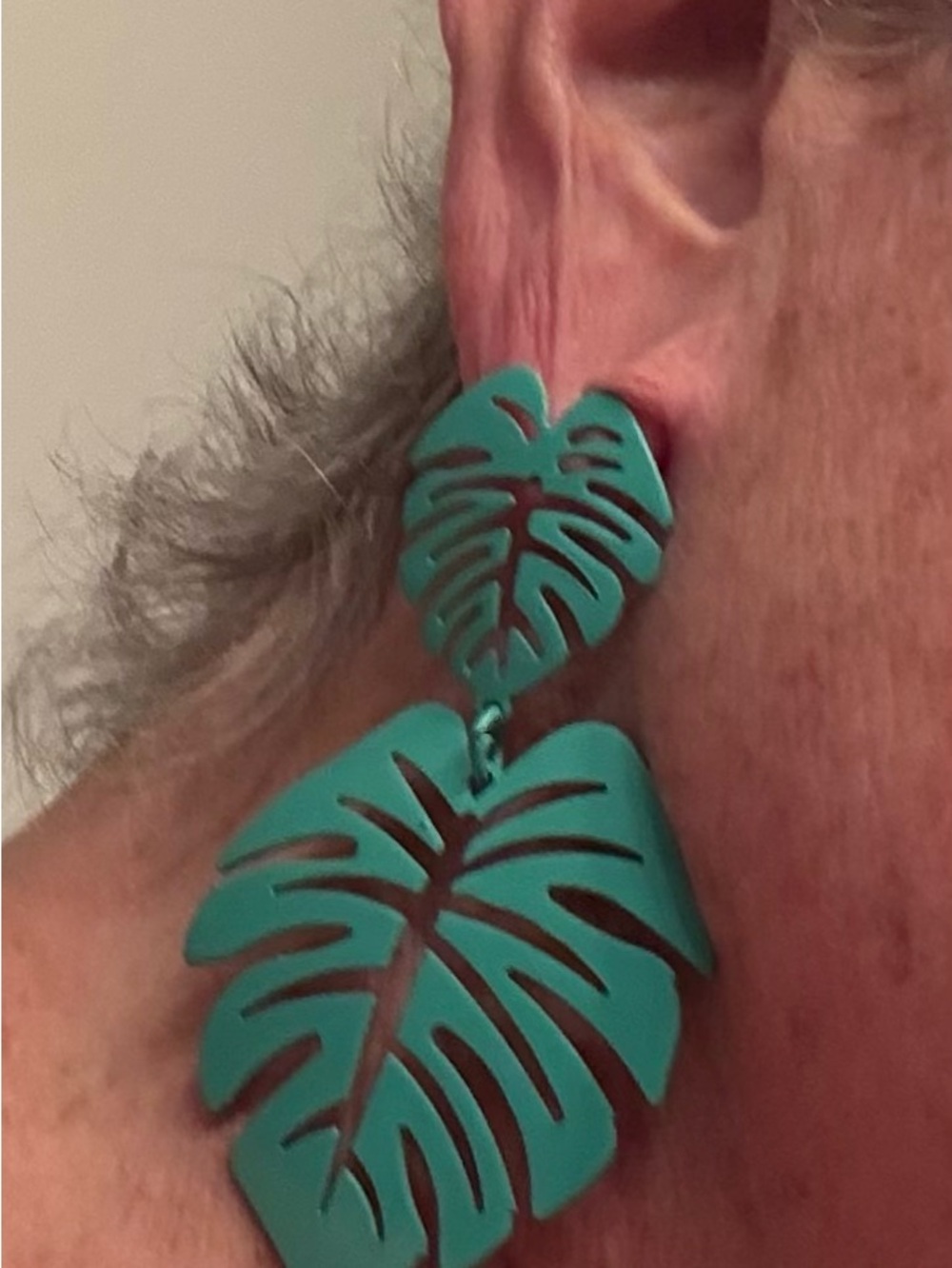Green Monstera Leaf Statement Earrings - Picture 3 of 3